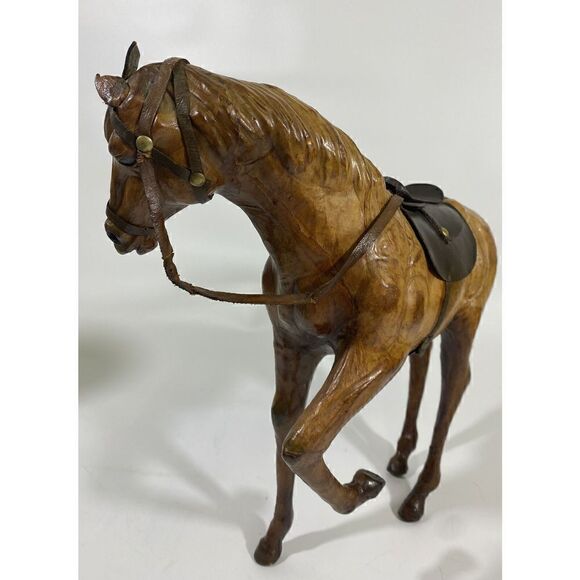 Vintage Leather Horse Decor Vintage Toy Equine Saddle Tooled 13” x 12.5” - Picture 3 of 8